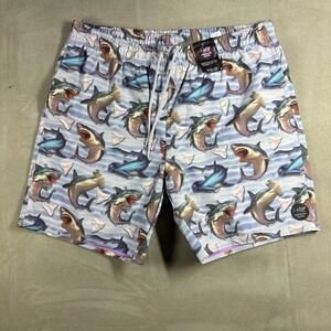 Psycho Tuna Mens‎ XXL Shark Print Swim Trunks Blue 4-Way Stretch Board Shorts